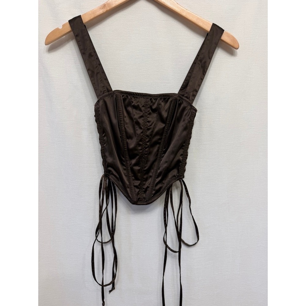 Urban Outfitters Satin Lace Up Side Corset Top Women S Chocolate Brown Bustier